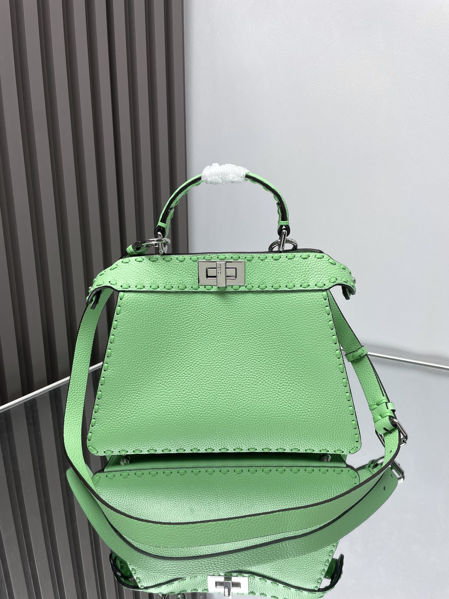 Fendi Peekaboo ISeeU Small Cactus Green Selleria Bag with 556 Hand-sewn Topstitches